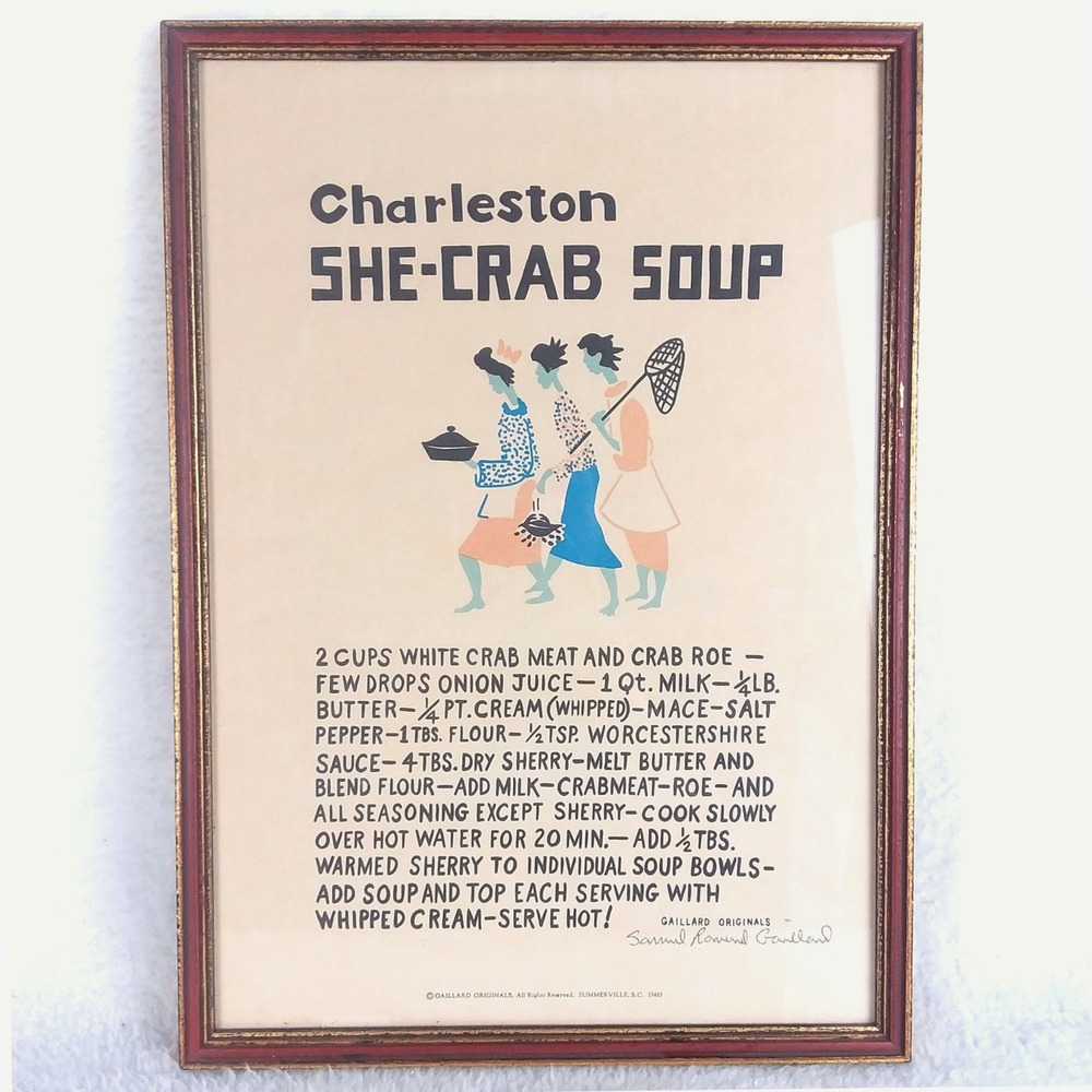 Samuel Ravenal Gaillard Charleston She Crab Soup FolkArt Framed Print VTG Signed
